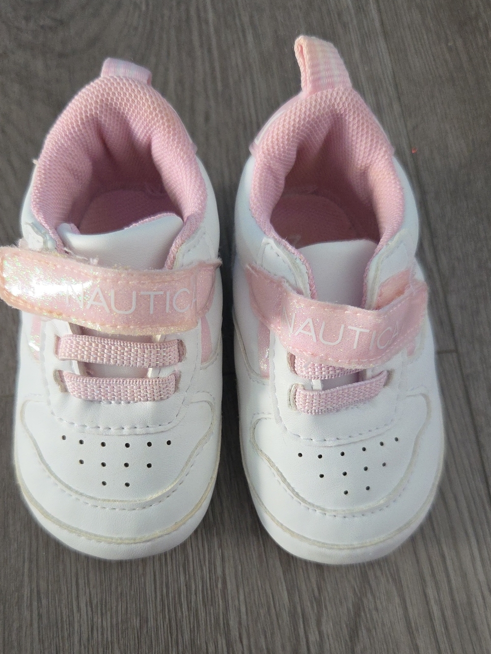 Nautica Girls White and Light Pink Hook-and-Loop Sneakers